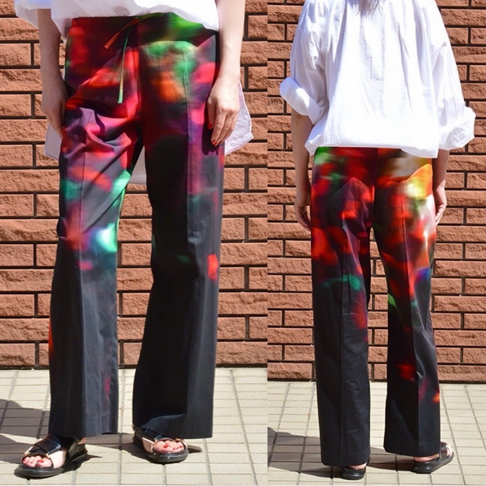 Dries Van Noten Wide Leg Pants Neon Light Print - Picture 2 of 14